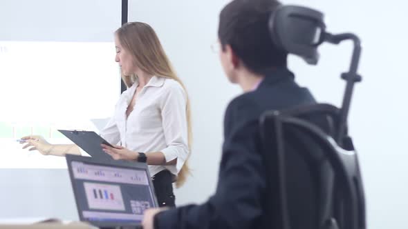 Beautiful Woman Doing Business Presentation For Business Partners