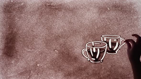 Top View Timelapse Sand Art Animation of Coffee Mugs