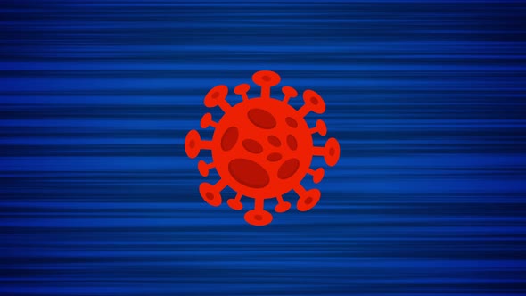 Flying virus on blue background. Looped animation of jumping corona virus. Anime style moving COVID