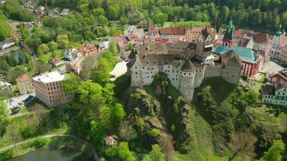 Footage of Loket Castle, Small Czech Town and River Ohre , Near Karlovy Vary, Czech Republic