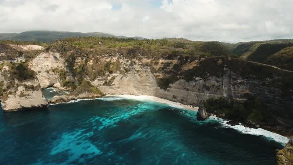 Cliffs, Sea and Waves at Nusa Penida, Bali, Indonesia