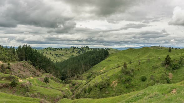 Grey Clouds over Green Mountains Nature in New Zealand Landscape