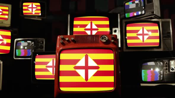 Flag of Province of Barcelona and Retro TVs.