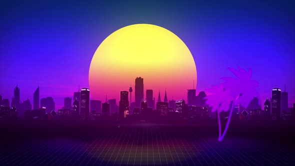 133Synth City Motion Background Loop - Vaporwave/Synthwave City Animation Loop