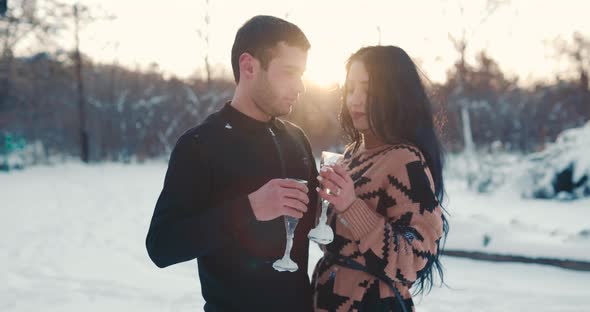 Romantic Couple Drinking Champagne