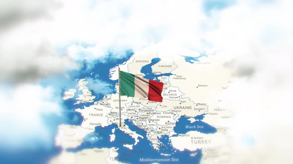 Italy Map And Flag With Clouds