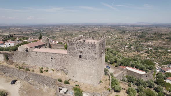 Fortress of Castelo de Vide in Portugal. Aerial circling