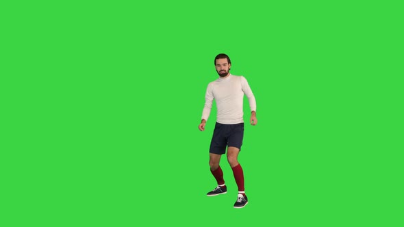 Football Player Fails the Penalty on a Green Screen Chroma Key