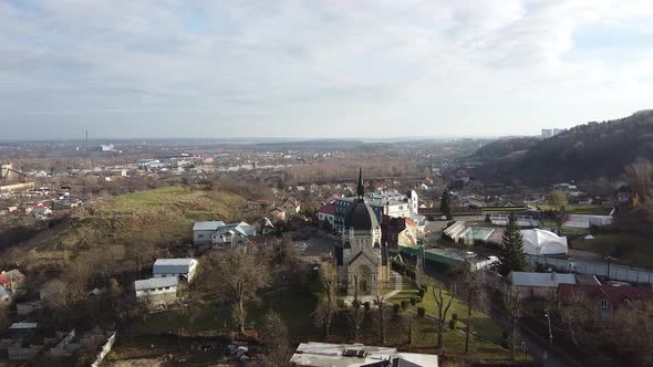 Beautiful Church in Lviv Aerial, Ukraine alt