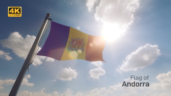 Andorra Flag on a Flagpole V2 - 4K