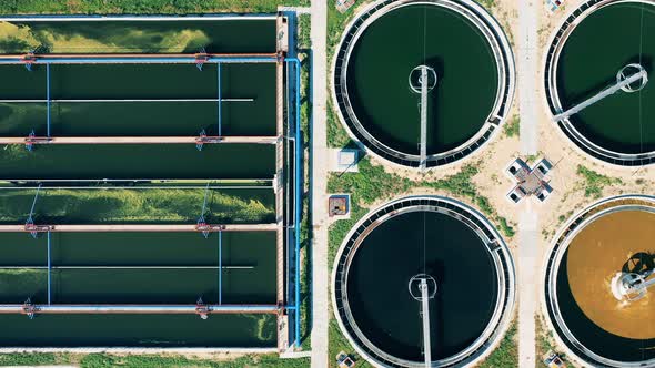 Top View of Sewage Treatment Facilities Filled with Water