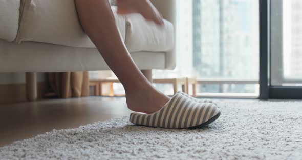 Woman Wearing Soft Slipper at Home