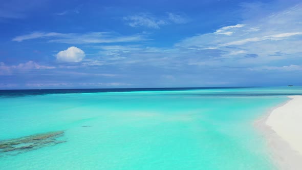 Beautiful overhead copy space shot of a paradise sunny white sand beach and aqua blue water backgrou