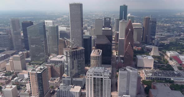 Drone view of downtown Houston skyline and surrounding area. This video was filmed in 6k and down sc