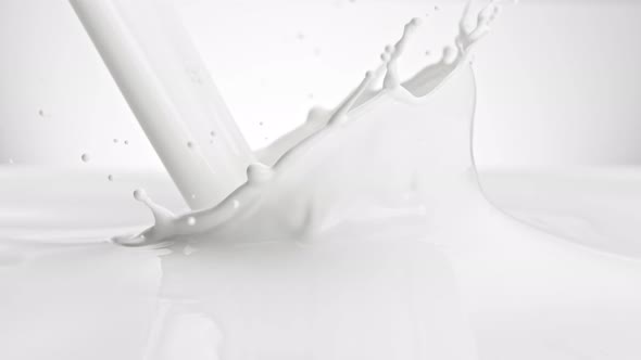 Super Slow Motion Shot of Pouring and Splashing Fresh Milk at 1000 Fps