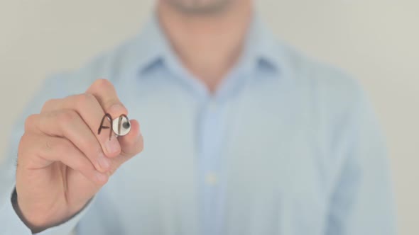 Architecture, Man Writing on Transparent Screen