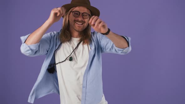 Stylish Fellow in Casual Outfit Hat Glasses and Bijouterie