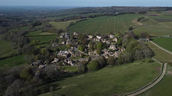 Snowshill Village Cinamatic Aerial Landscape Spring Season Cotswolds Gloucestershire UK