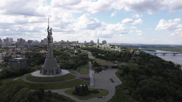 Aerial View of the Motherland Monument. Slow Motion