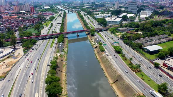 Downtown Sao Paulo Brazil. Motion city. Landmark highway road.