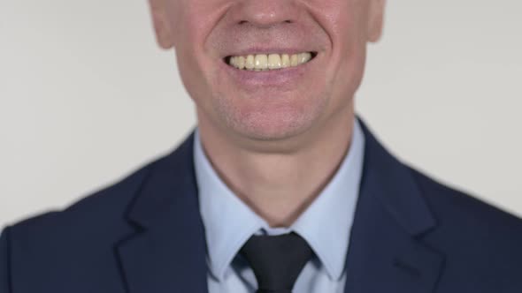 Close Up of Smiling Senior Businessman, White Background