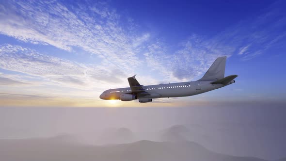 Airplane Flying In Beautiful Sky At Sunset alt