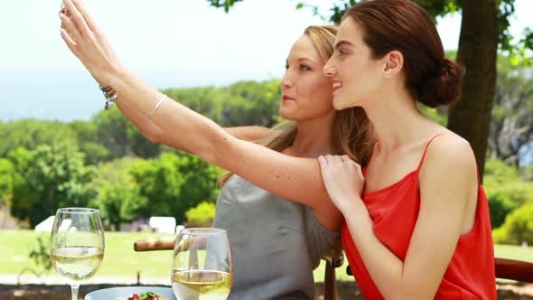 Female friends taking a selfie with mobile phone