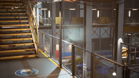 Interior of Car Factory with a Production Line alt