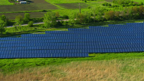 Aerial View Solar Panels Field Countryside Landscape