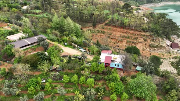 Farming on the banks of the river aerial view Alanya Turkey 4 K