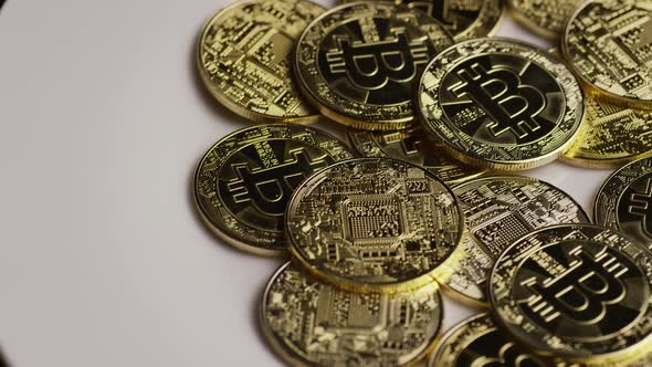 Rotating shot of Bitcoins