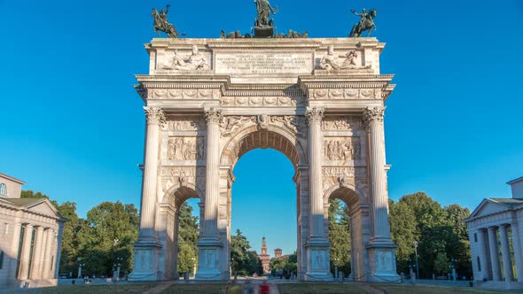 Arch of Peace in Simplon Square Timelapse at Sunset