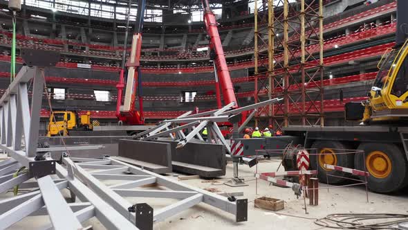 Hydraulic Supports for Stadium Roof at Construction Site