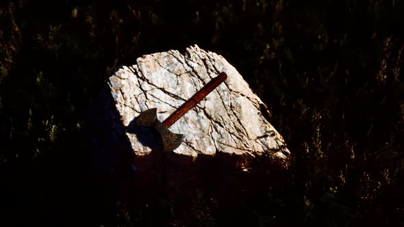 War Ax for Viking on the Rock at Sunset