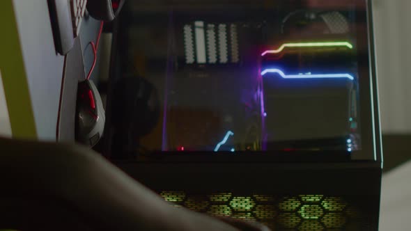 Vertical Video RGB Powerful Computer with Firstperson Shooter Game on Screen