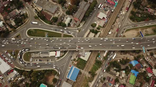 Drones Eye View - Abstract Road Traffic Jam Top View, Transportation Concept 