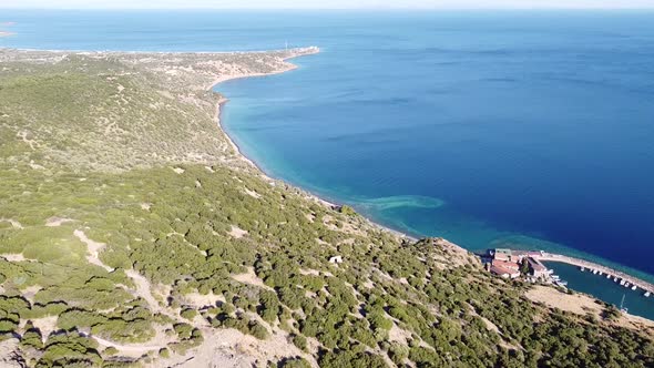 Aerial view of the blue sea and beach