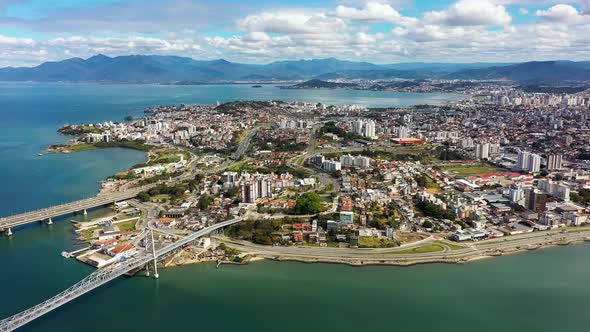 Tropical beach scenery of island os Florianopolis Brazil. Travel landmark.