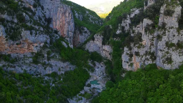 aerial drone view of cliff near Albanian canyon "Syri i ciklopit". Albanian nature stock videos