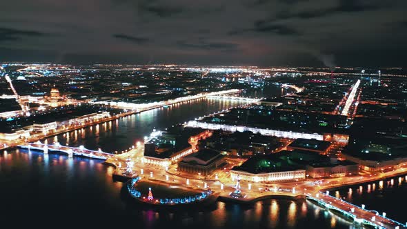 Aerial View of Old Saint Petersburg Stock Exchange and Rostral Columns, St Petersburg, Russia