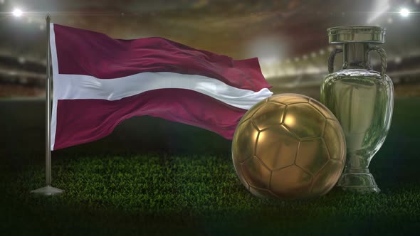 Latvia Flag With Football And Cup Background Loop