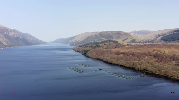 Aquaculture Fish Farm in a Loch Surrounded by Beautiful Landscape