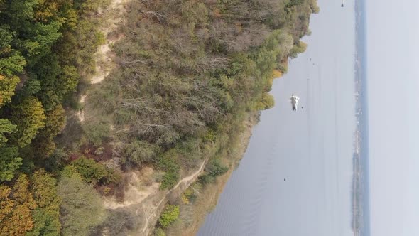 Vertical Video Aerial View of the Dnipro River  the Main River of Ukraine