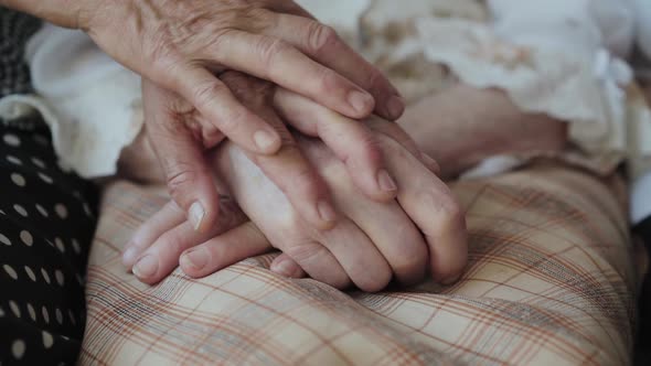 Close View of Putting Old Female Hands on Hands Together of Three Grandmothers