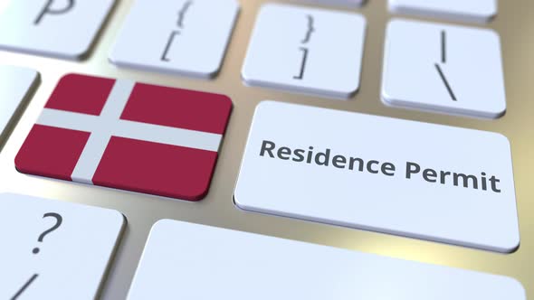 Residence Permit Text and Flag of Denmark on the Buttons