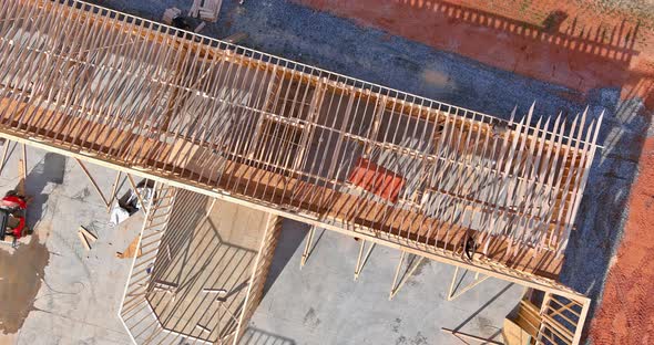 Aerial View of Beam Stick Built Frame of a New House Under Construction