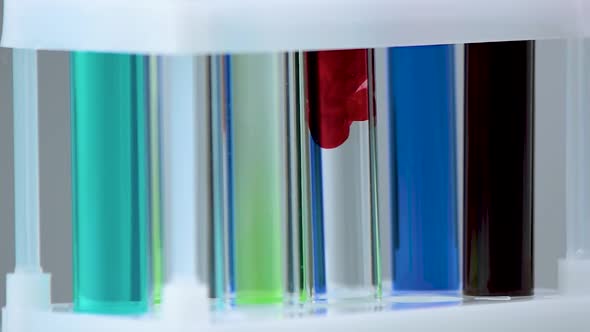 Glass Tubes with Colorful Liquid Close Up
