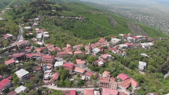 Aerial view of beautiful city of love Sighnaghi. Georgia 2019 spring