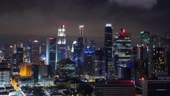 4k Time-lapse of cityscape view of Singapore city at night