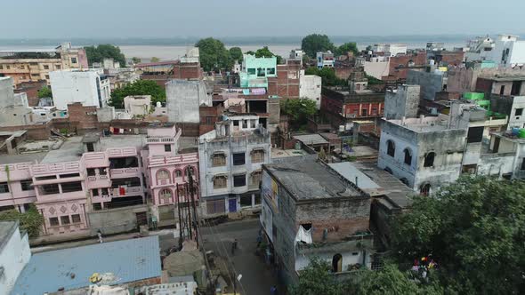 City of Varanasi (Benares) in Uttar Pradesh in India seen from the sky